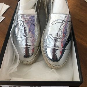 NWT Chanel silver mirrored espadrilles size 38